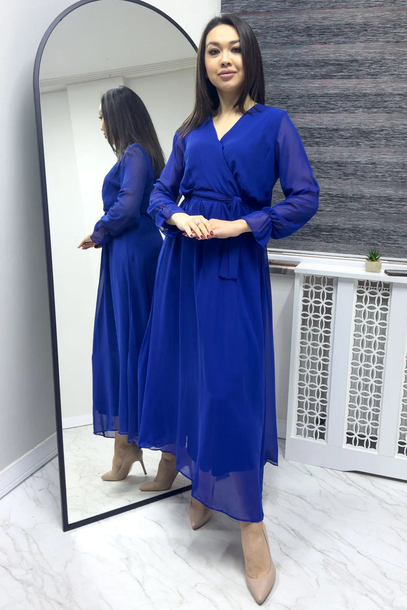 Women's Saxe Wrap Neck Chiffon Plus Size Dress