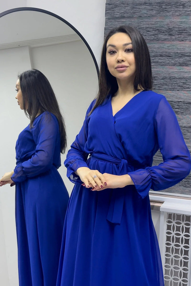 Women's Saxe Wrap Neck Chiffon Plus Size Dress