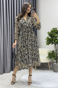 فستان شيفون متوسط ​​الطول بنقشة جلد النمر