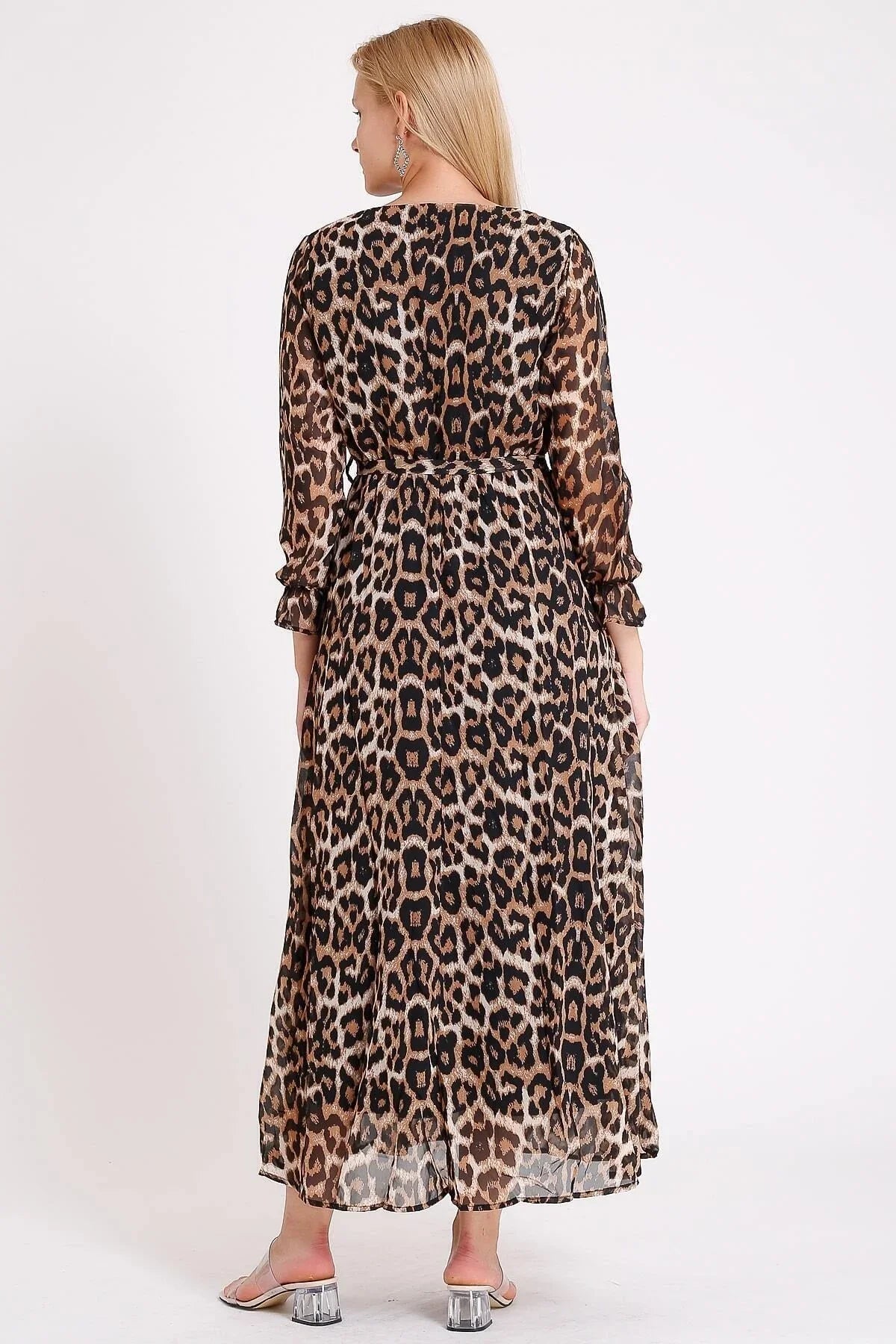 Women's Leopard Printli Wrap Neck Chiffon Plus Size Dress