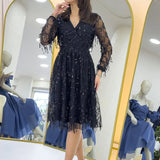 Black Sequin V-Neck Evening Dress