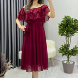 Burgundy Ruffle Collar Madonna Dress