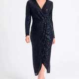 Black Sequin Midi Lenght Evening Dress