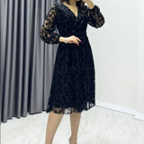 Black Midi Daisy Flock Print Dress