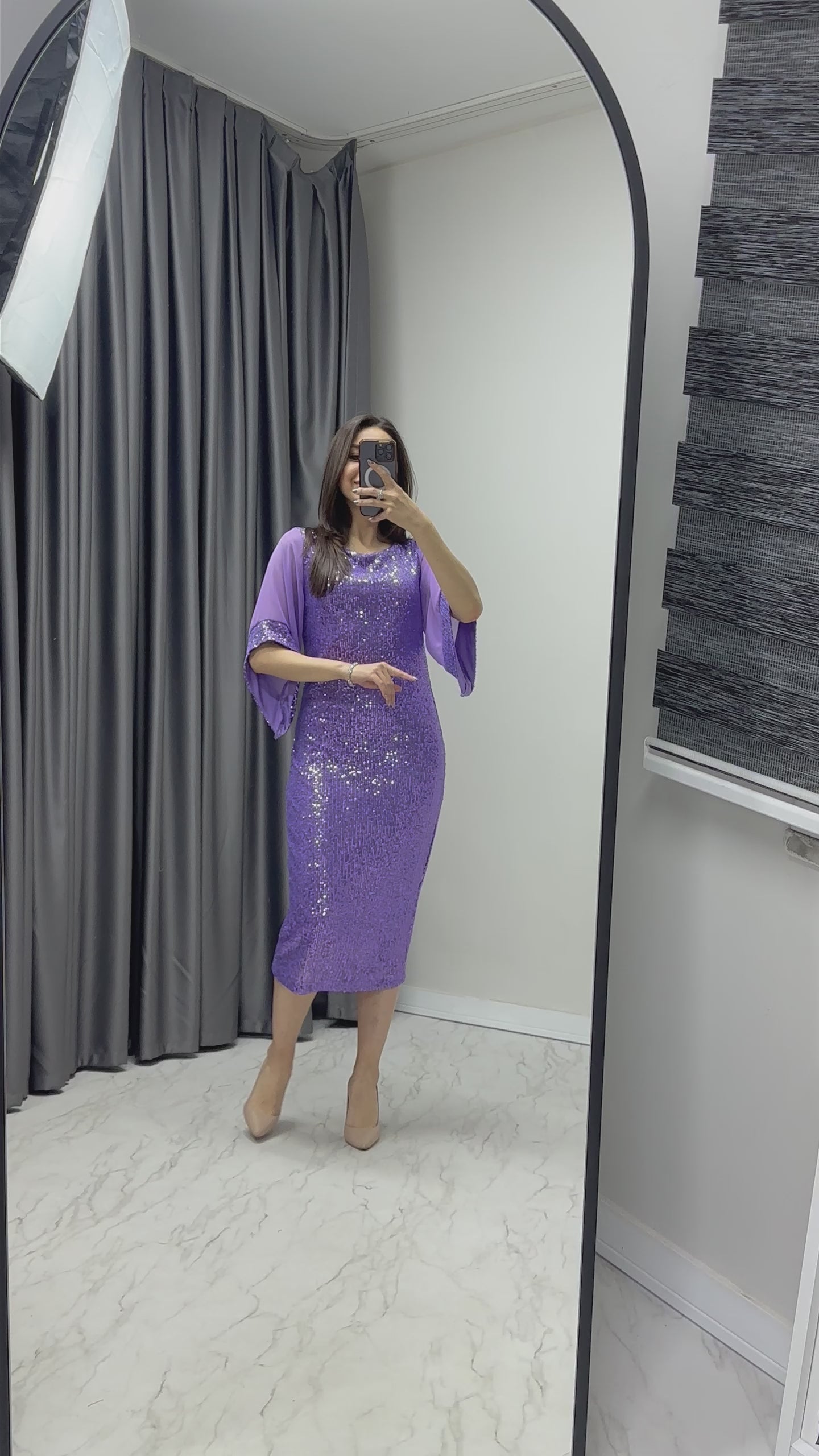 Lilac Midi Sequin Evening Dress