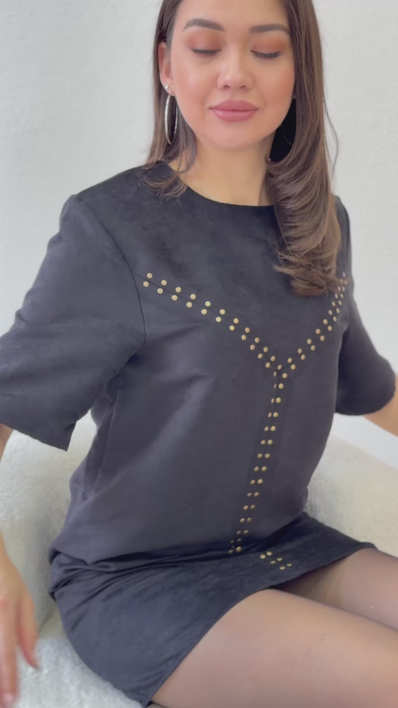 Women's Black Studded Suede Mini Dress