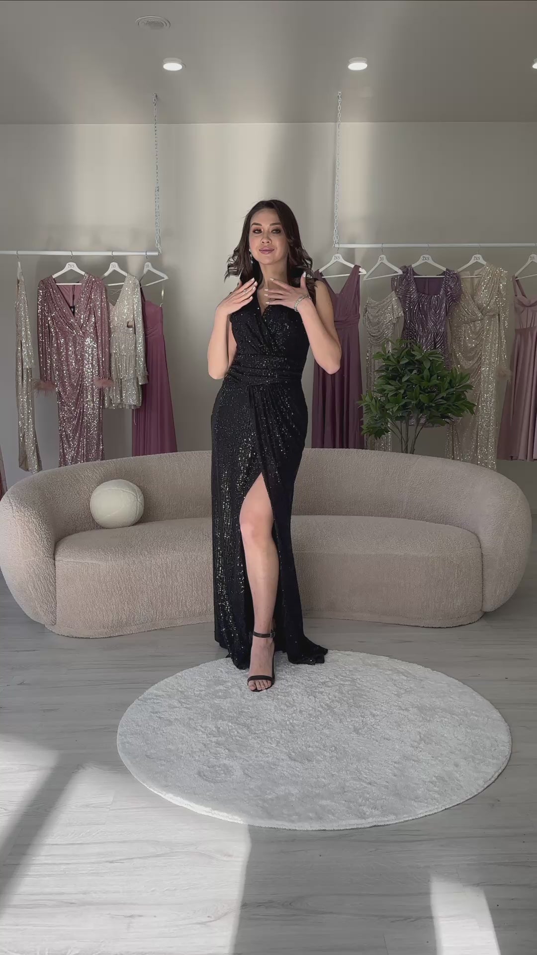 Black Cross-Neck, Sequined, Sleeveless, Slit, Fishtail Evening Dress