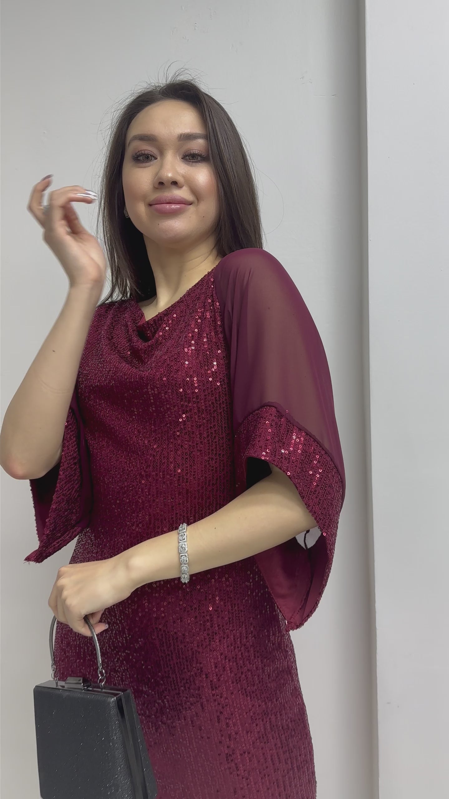 Burgundy Midi Sequin Evening Dress