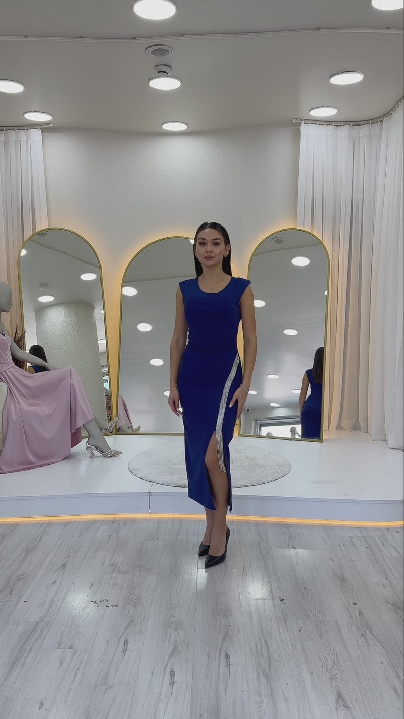 Saxe Blue Midi Length Sleeveless Dress