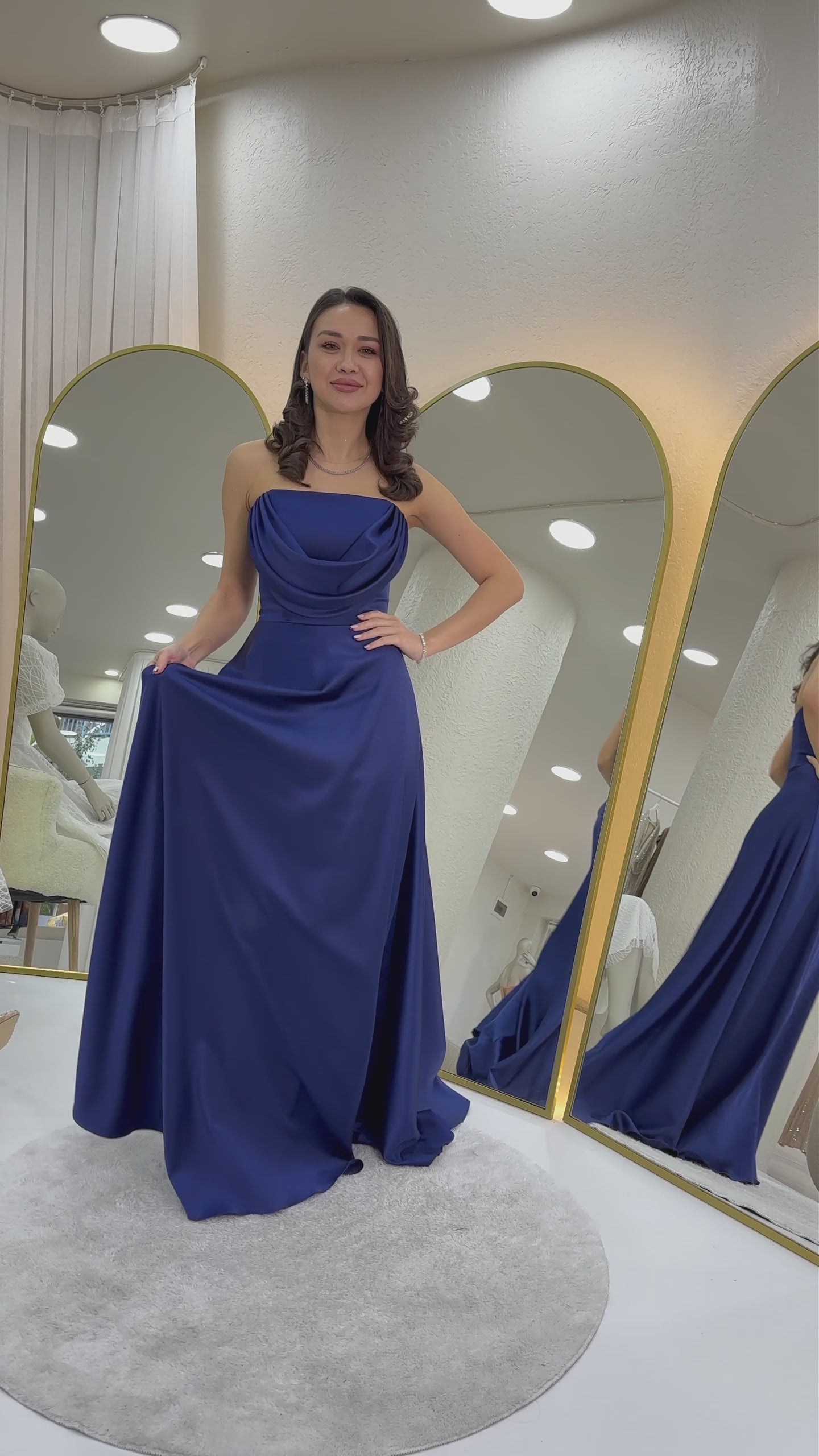 Navy Blue Strapless Maxi Evening Dress