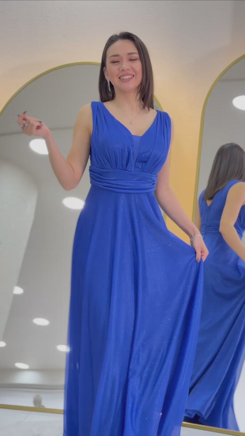 Women's Saxe Bluesi Sleeveless Sheer Detail Evening Gown