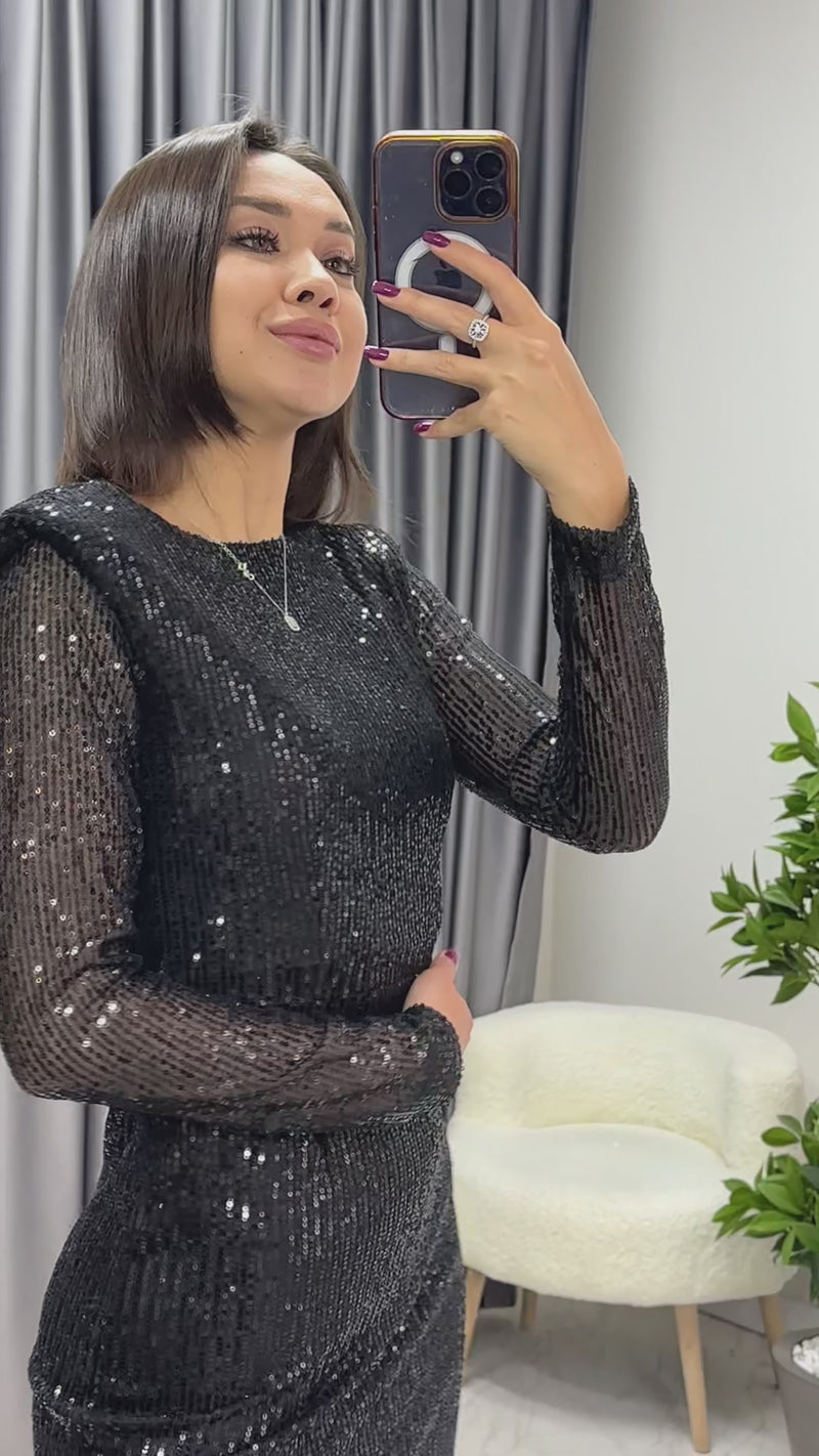 Black Sequin Evening Dress
