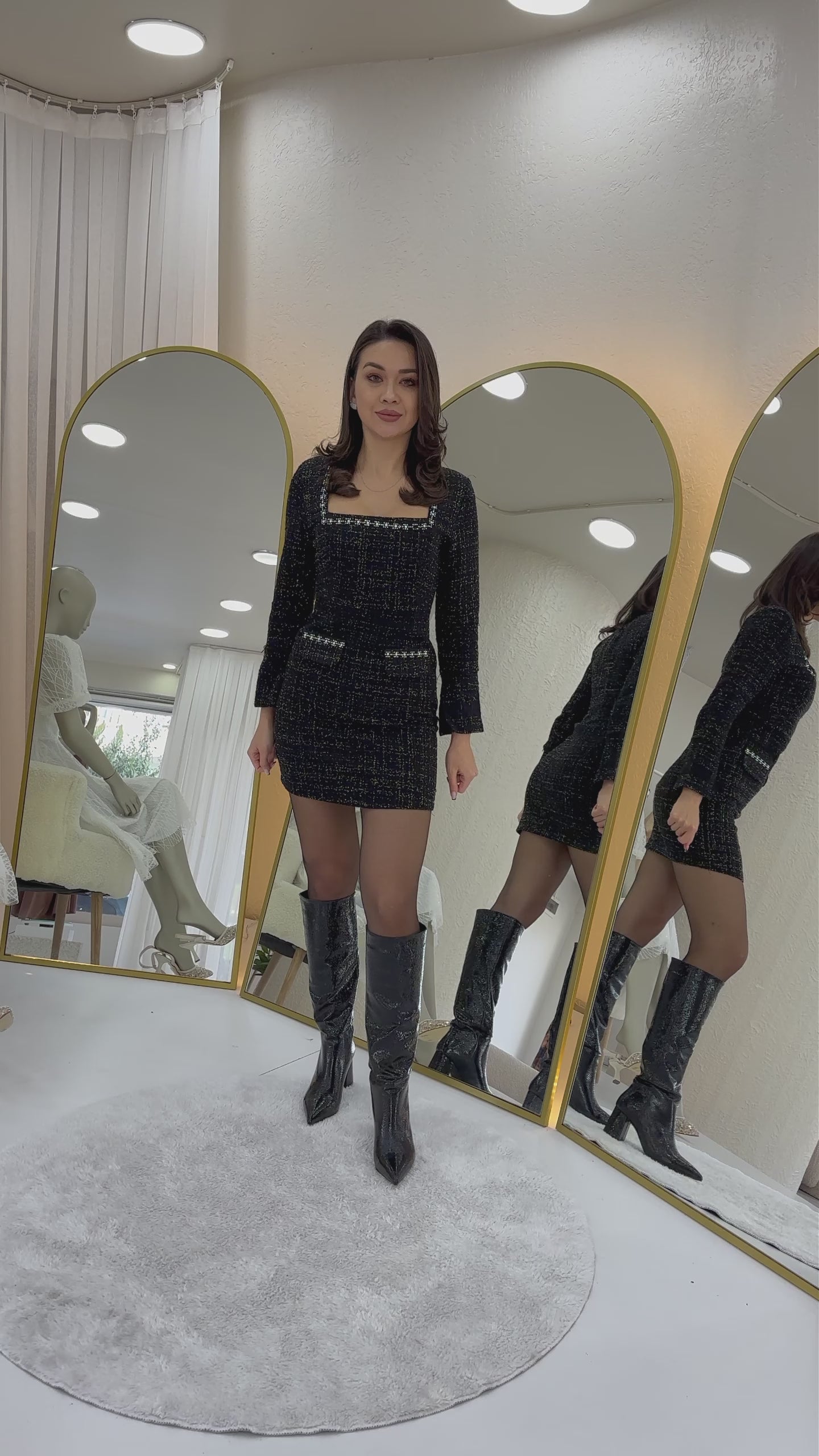 Black Tweed Dress and Jacket Two-Piece Set