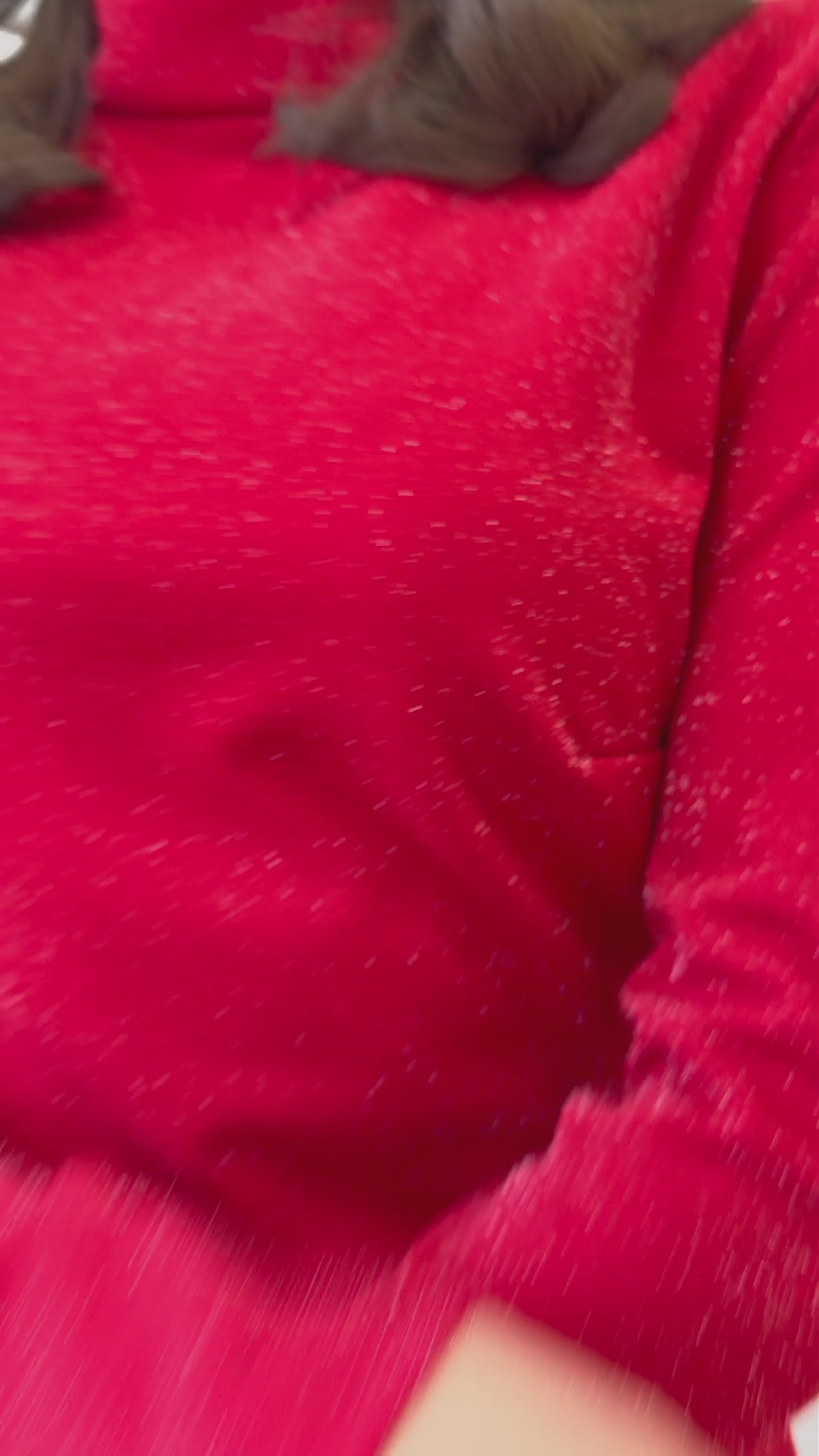 Women's Red High Neck Glitter Long Sleevelu Short Dress