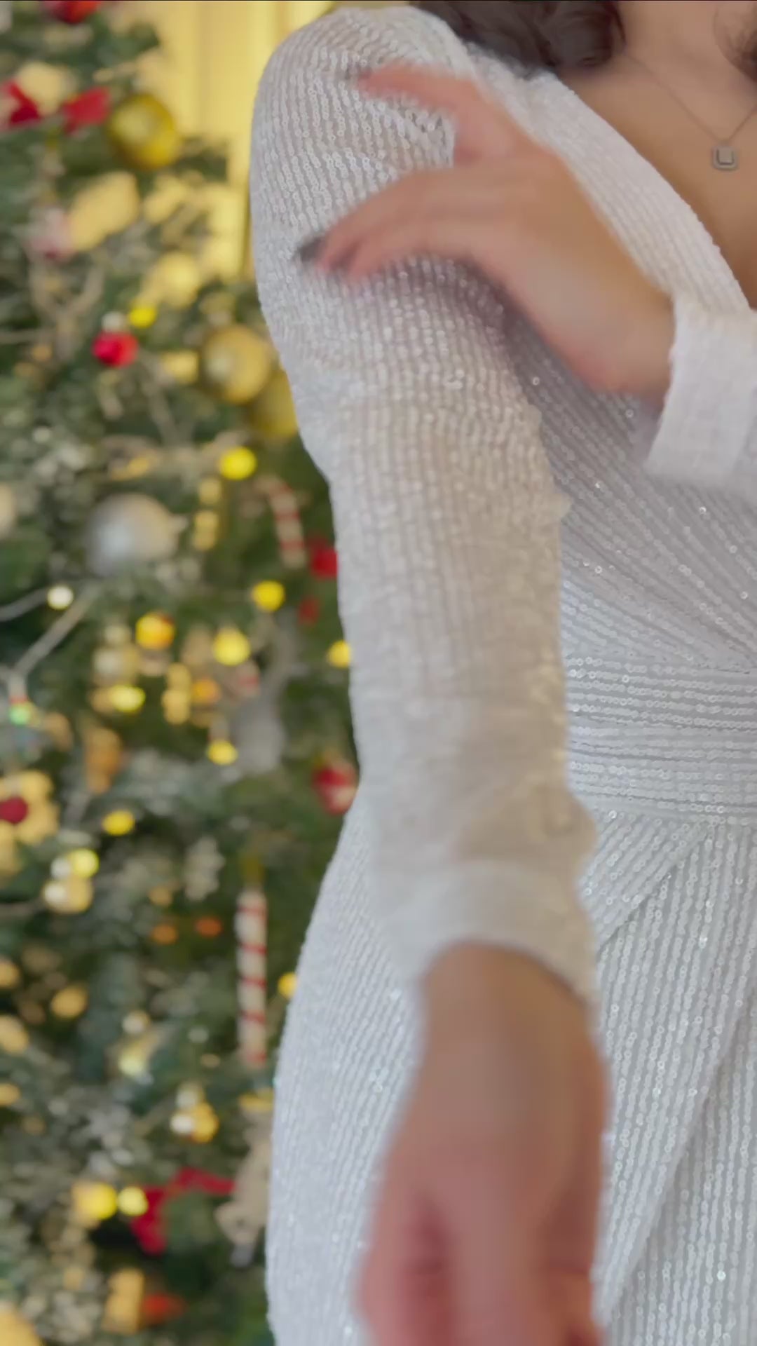 White Sequin Midi Evening Dress