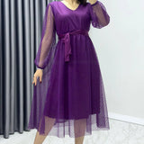Purple Polka Dot Midi Tulle Dress