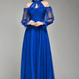 Saxe Blue Maxi Sleeveless Tulle Evening Dress