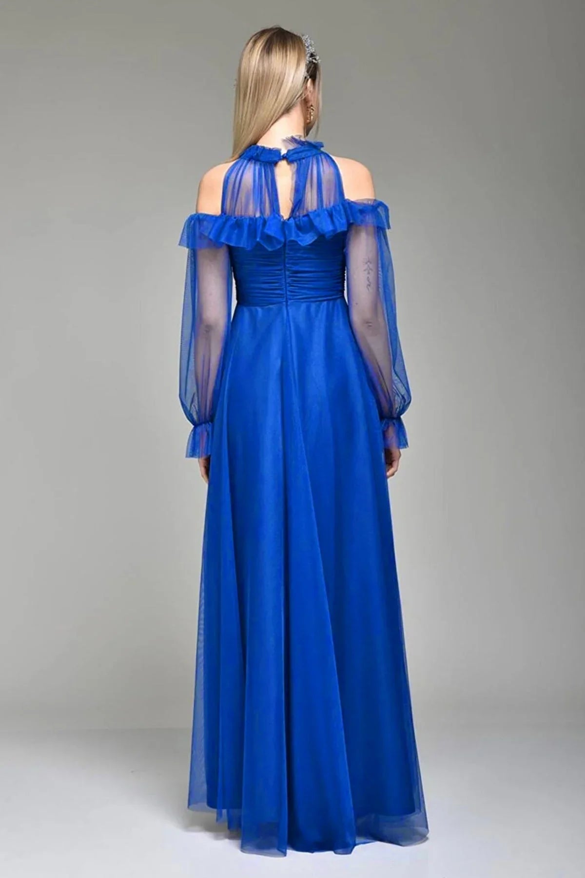 Women's Saxe Tulle Draped Plus Size Evening Gown