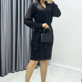 Schwarzes Pailletten-Abendkleid in Midi-Länge