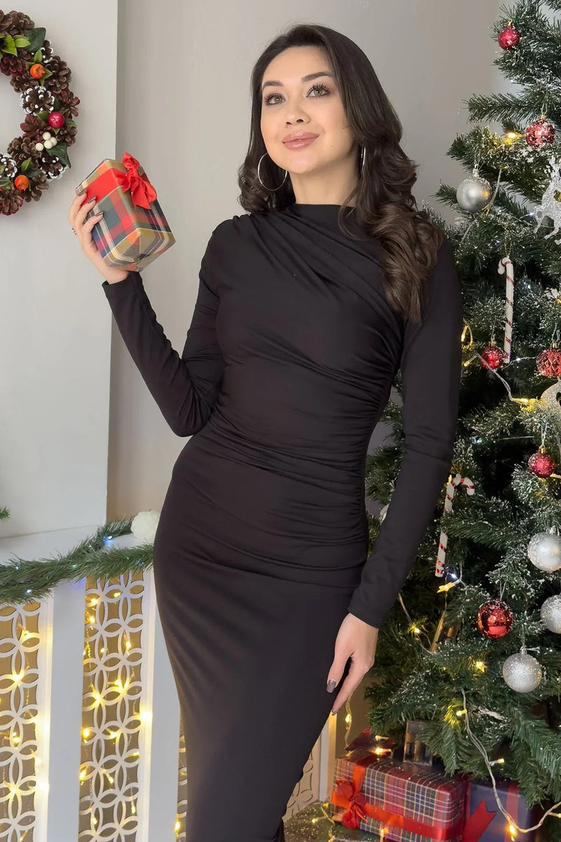 Women's Black Batik Long Sleevelu Dress - the ZKS