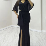 Schwarzes Glitzer-Maxi-Abendkleid