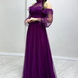Purple Maxi Sleeveless Tulle Evening Dress