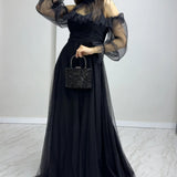Black Maxi Sleeveless Tulle Evening Dress