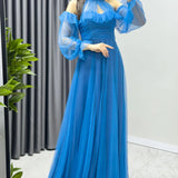 Turquoise Maxi Sleeveless Tulle Evening Dress