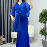 Saxe Blue Glitter Maxi Evening Dress