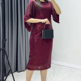 Burgunderfarbenes Pailletten-Abendkleid in Midi-Länge