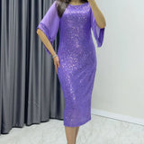Lilafarbenes Pailletten-Abendkleid in Midi-Länge