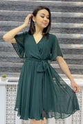 Emerald Green Flared Chiffon Short Dress